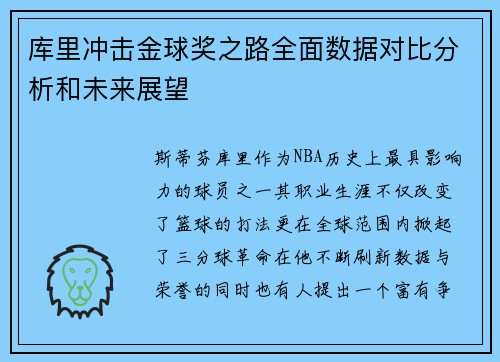 库里冲击金球奖之路全面数据对比分析和未来展望 库里冲击金球奖之路全面数据对比分析和未来展望